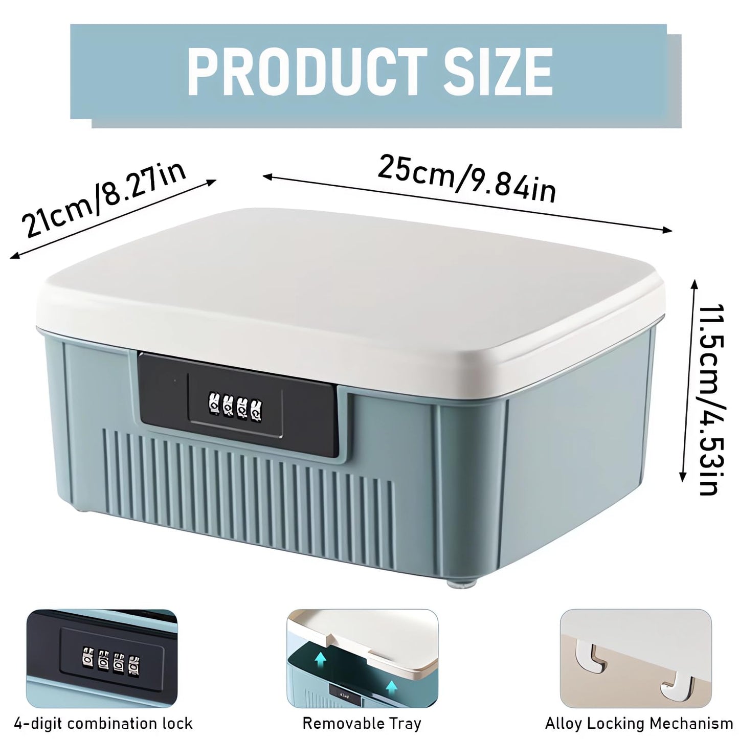 Chiziyixin 2 Layer Medicine Storage Box,Medication Lock Box with 4 Digital Code,Portable Handle,Removable Tray,Lockable Medical Storage Organiser for