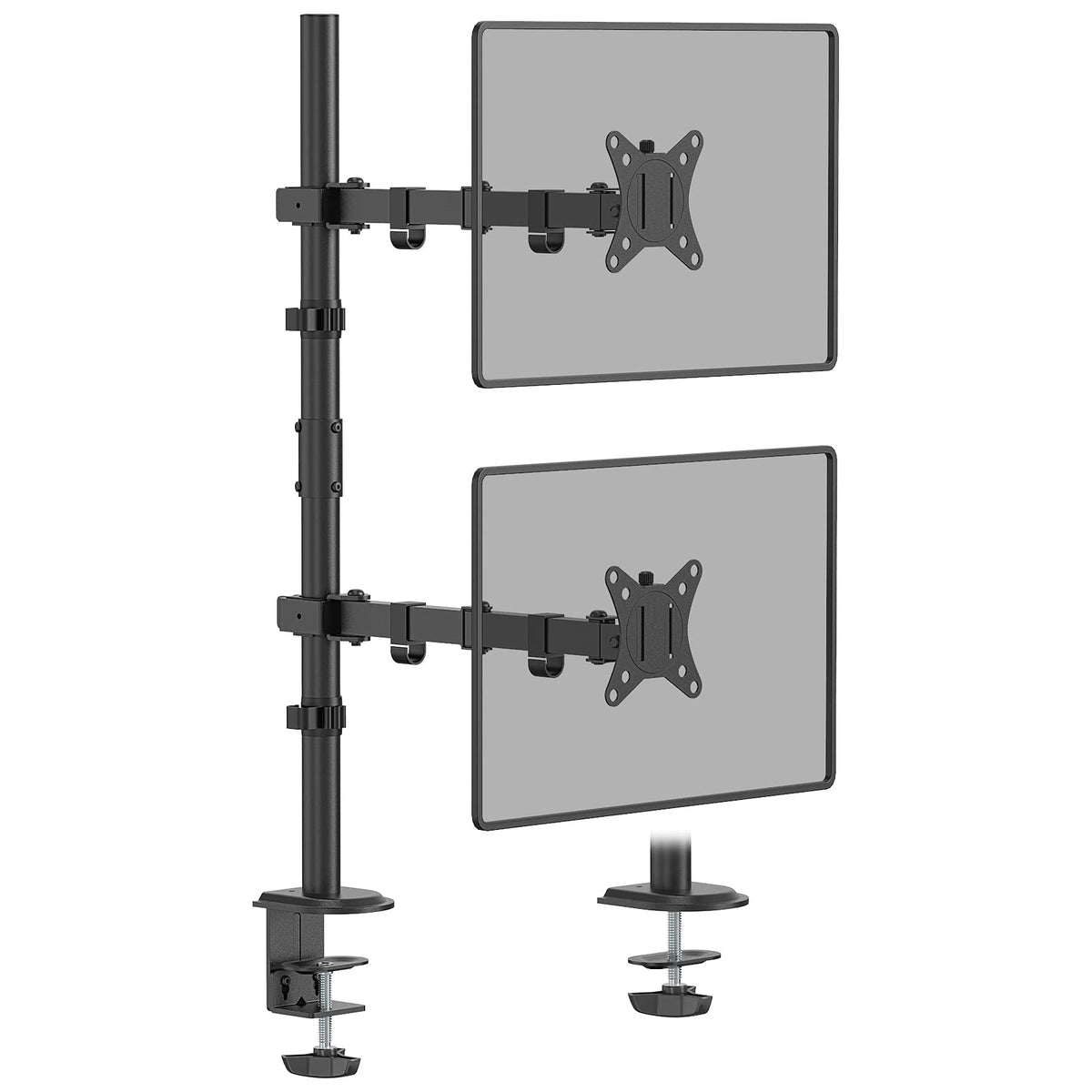 WORLDLIFT Dual Monitor Stand- Vertical Stack Monitor Desk Mount for Two Screens Up to 32 Inch Height Adjustable Screen Supports with Swivel, Tilt,
