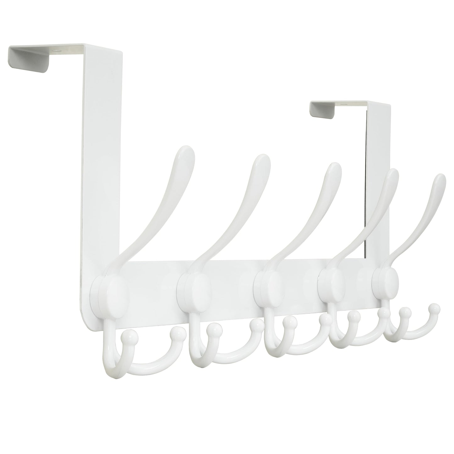 HONSKY Over Door Hook-Stylish,5 Triple Hooks Sturdy Over Door Hanger,Metal Durable Door Towel Rack for Hanging Coat,Clothes,Jacket,White