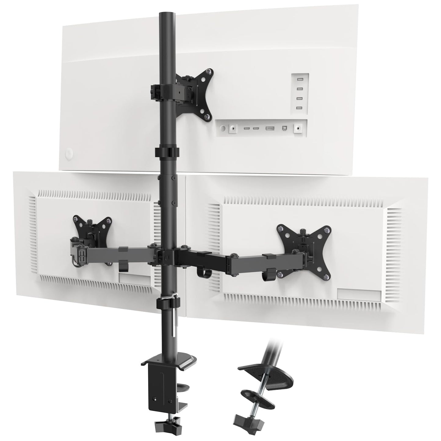 PUTORSEN Triple Monitor Arm, 30.5 inch Tall pole Triple Monitor Stand for 3 x 13"-32" Screens,Height Adjustable,Max Load 19.8lbs Per Screen,2 Mounting