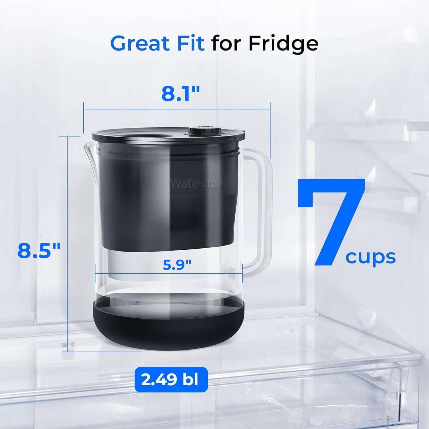 Waterdrop  Water Filter Jug, 1.5L Water Filter Jug with 2 Months Filter, NSF 53&42&372 Certified, Reduces PFOA/PFOS, Chlorine, Cadmium, Copper,