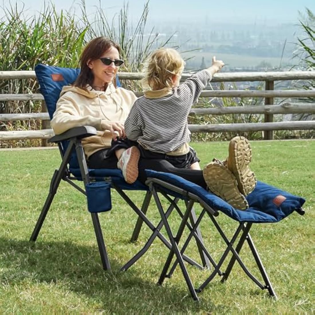 EVER ADVANCED Luxury Camping Chairs 2 Set for Adults Heavy Duty High Back Oversized Folding Garden Chair Comfy Padded 6cm Loadable 150kg Cam Adjustable Dining Chairs 4-Position Recliner Blue
