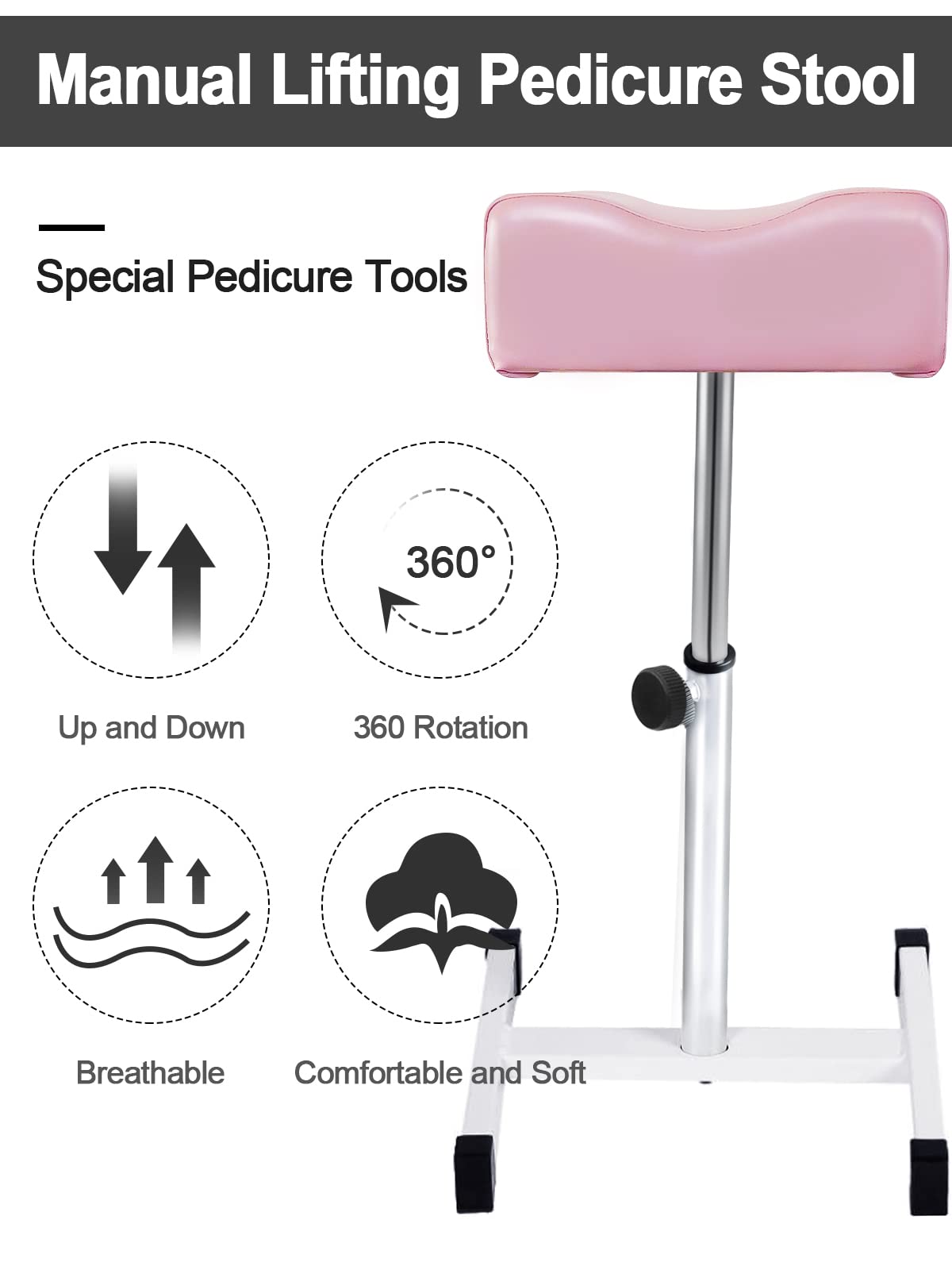 Kalolary Adjustable Pedicure Stool for Pedicure Professional Pedicure Stool for Salon Spa Salon Foot Support for Pedicure Manicure Beauty (Pink)