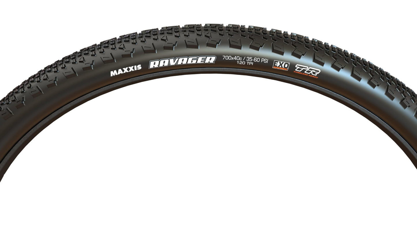 Maxxis Ravager Folding 700x50c TR EXO, Gravel Cycle Tyre, EXO Sidewall Protection, Tubeless Ready, Black