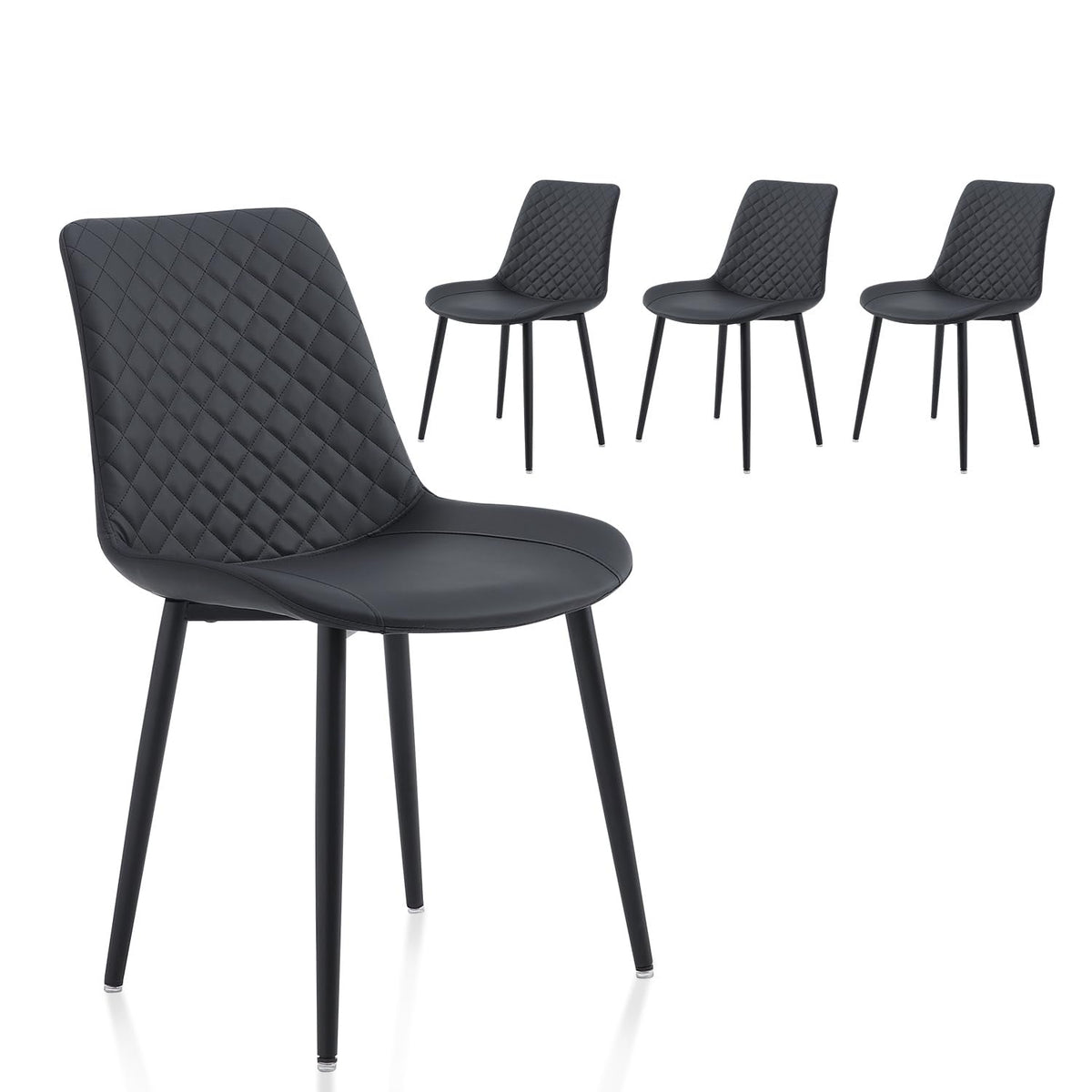 MSOBAIW Mid Century Modern Dining Chairs Set of 4, Black Upholstered Faux Leather Kitchen Chairs With Metal Legs For Dining & Living Room