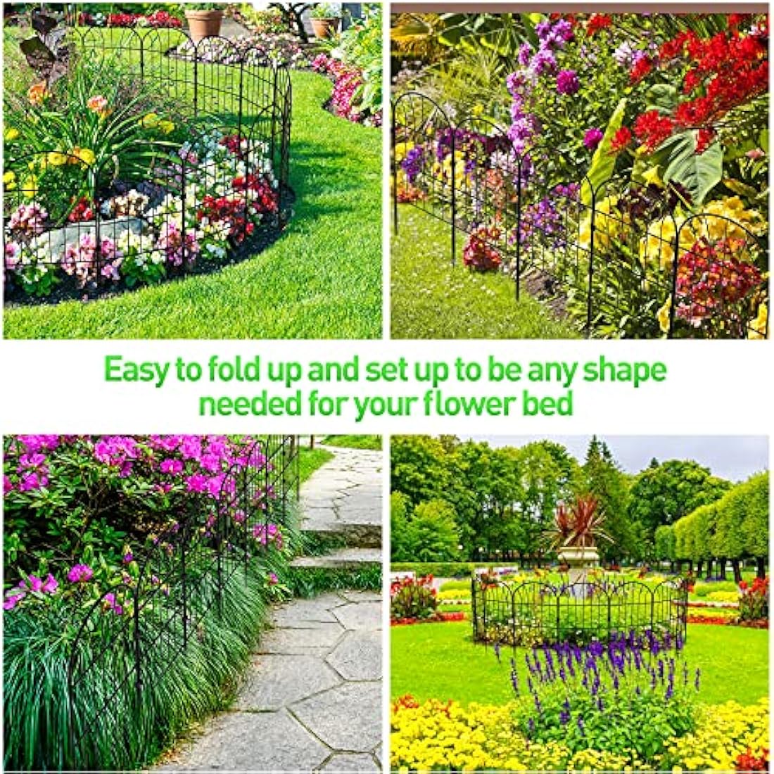 Decorative Garden Fence 10Pack, Metal Rustproof Iron Landscape Wire Folding Fencing Ornamental Panel, Outdoor Rustproof Fence Panel Animal Barrier Flower Bed Border for Patio Backyard (60CM X 330CM)