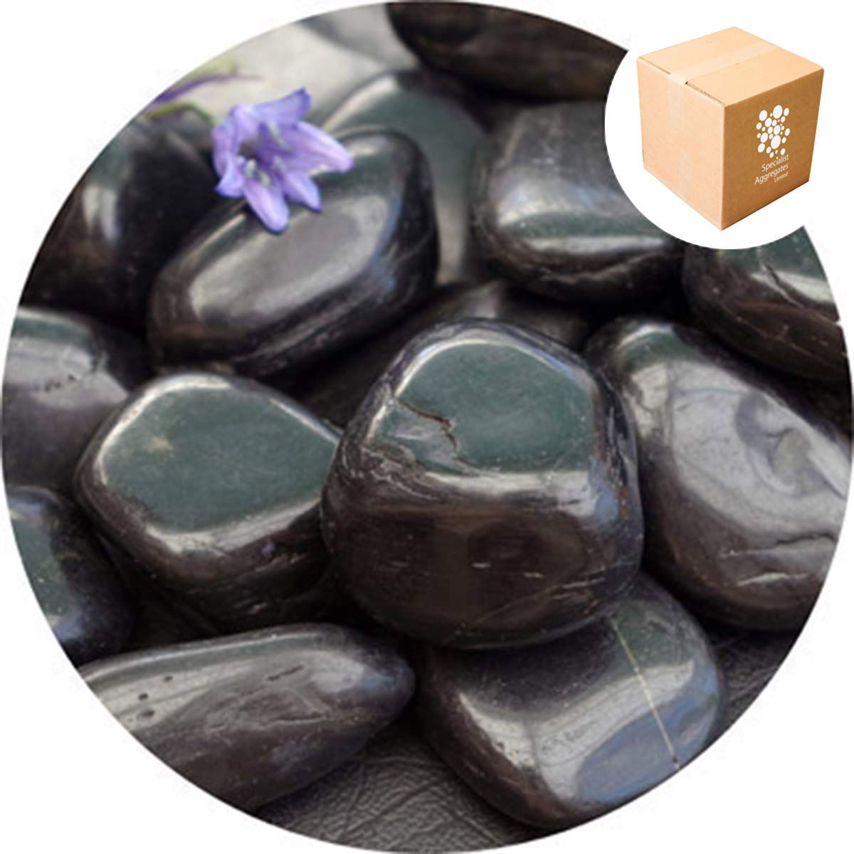 Specialist Aggregates ? - 15kg Polished Decorative Black River Stone Pebbles | MEDIUM 20-40mm | Home | Garden | Water Features | Weddings | Events |