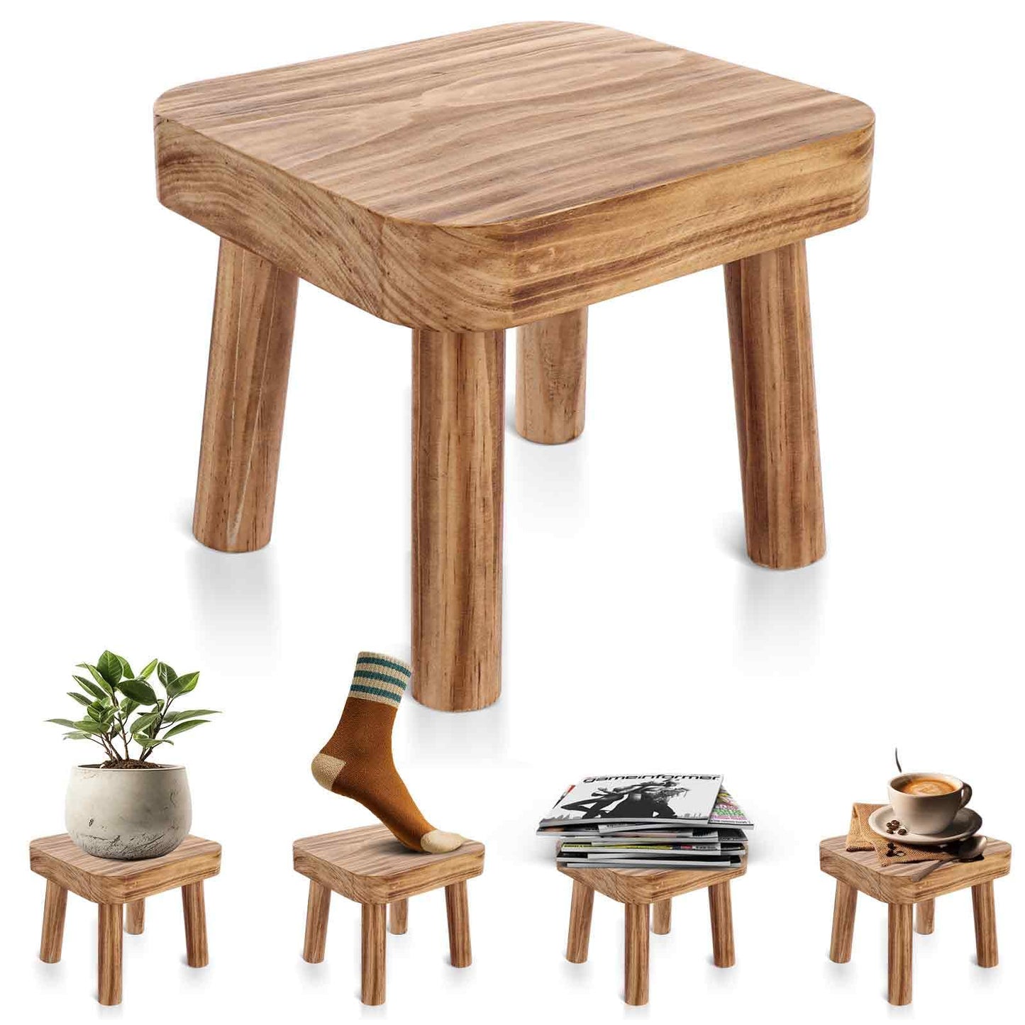 DAJAVE Small Wooden Stool, Plant Table Plant Stool Wooden Milking Stools Indoor Step Stools for Kids Small Side Table for House Plants