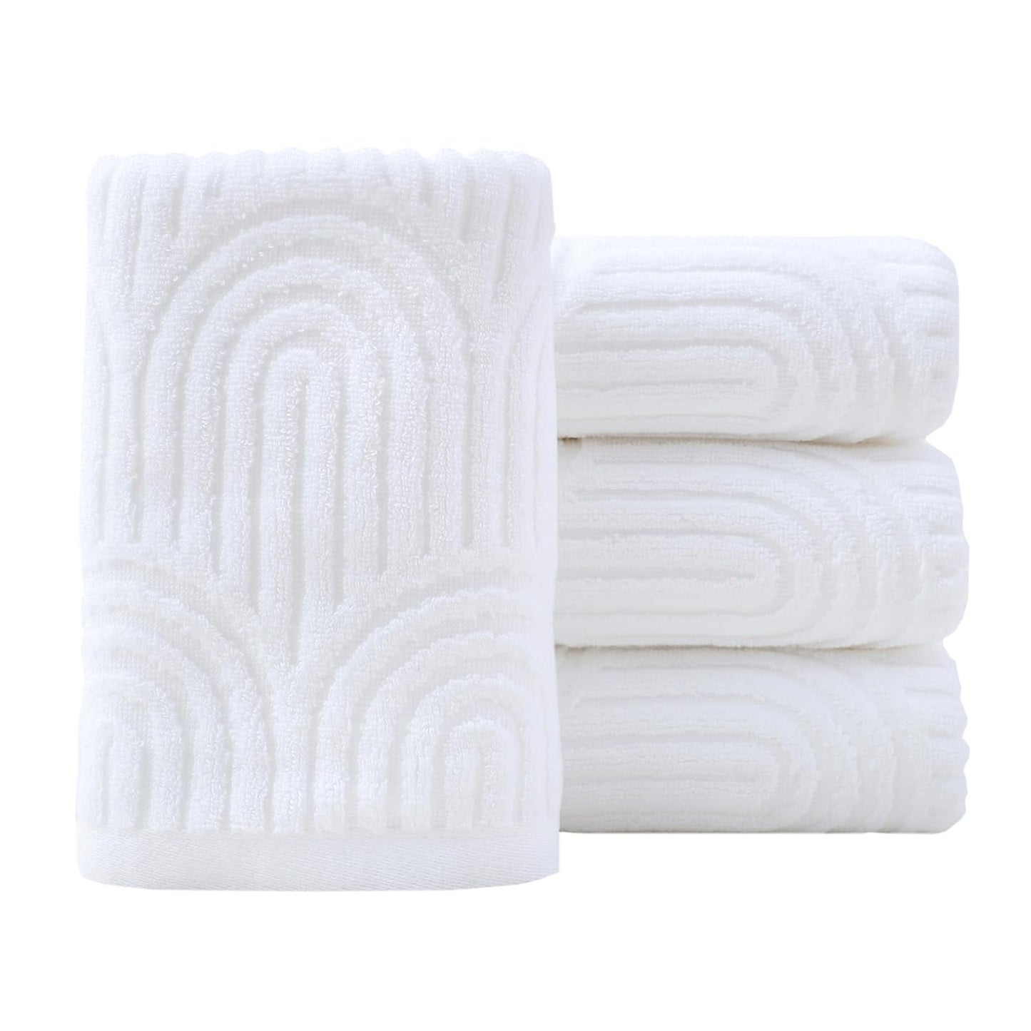 Pidada Hand Towels Set of 4 Striped Pattern 100% Cotton Absorbent Soft Decorative Towel for Bathroom (White)