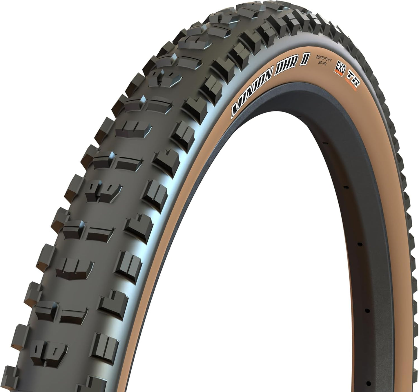 Maxxis Minion DHR II WT 60 TPI Folding Dual Compound EXO/TR/Tanwall Tyre, Brown, 29 x 2.4 inches, blackone