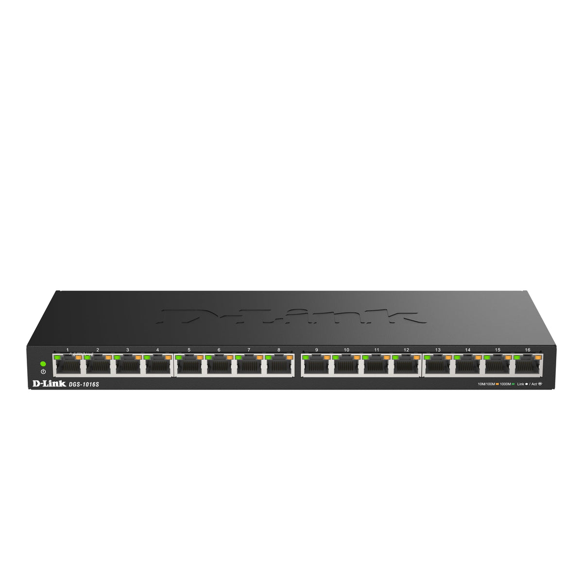 D-Link DGS-1016S 16-Port Gigabit Unmanaged Switch, Fanless, Low Profile, Metal Housing, Desktop/Wall Mount, Plug-and-Play, 802.1p QoS, 802.3az EEE