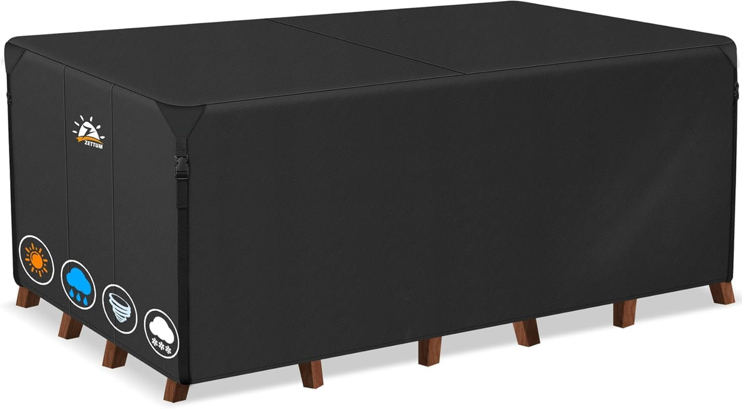 Zettum 285x190x73cm Large Garden Furniture Covers Rectangular 600D Heavy Duty Oxford Fabric Furniture Cover for Patio Table and Chair Set Anti Rain &