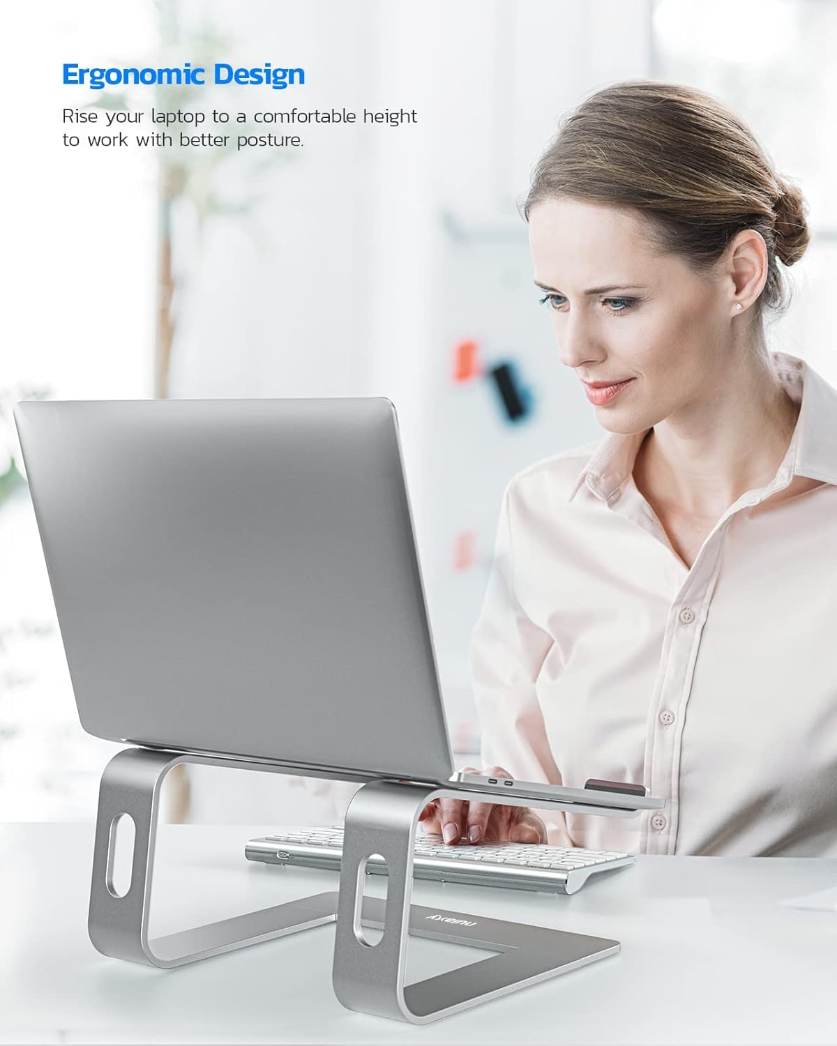 Nulaxy Ergonomic Laptop Stand for Desk, Aluminum Detachable Riser, Silver