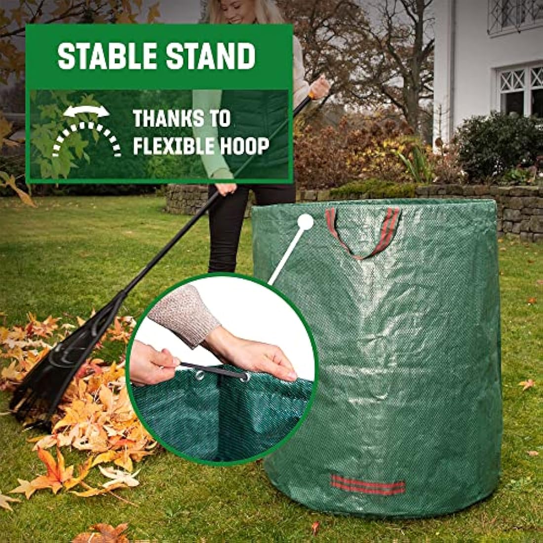 GardenGloss® Garden Waste Bags Heavy Duty with Handles (6pcs) - 272L High Capacity Garden Bag - UV Stable and Water Repellent - Reusable