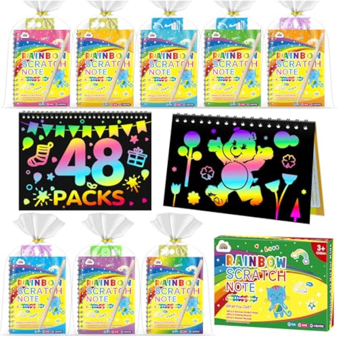 ZMLM Party Bag Fillers for Kids - Scratch Art Party Bag Fillers for Kids, Arts and Crafts Kits for Ages 4-9 Rainbow Scratch Books Classroom Birthday Gifts for Girls & Boys (48 Pack)