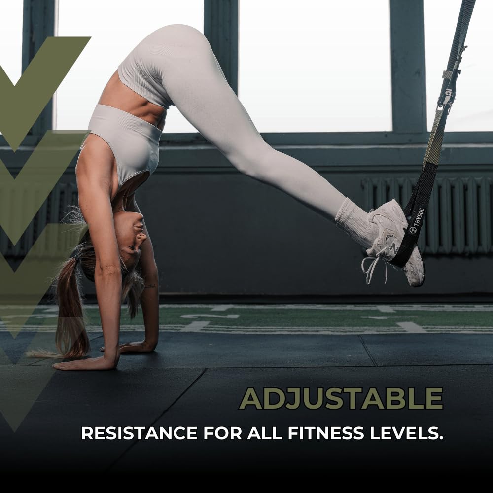 THYSOL? Suspension Trainer Pro Xtreme Straps Army | Sling Trainer Set with Adjustable Door Anchor | Fitness Home Workouts - Suitable for Travelling &