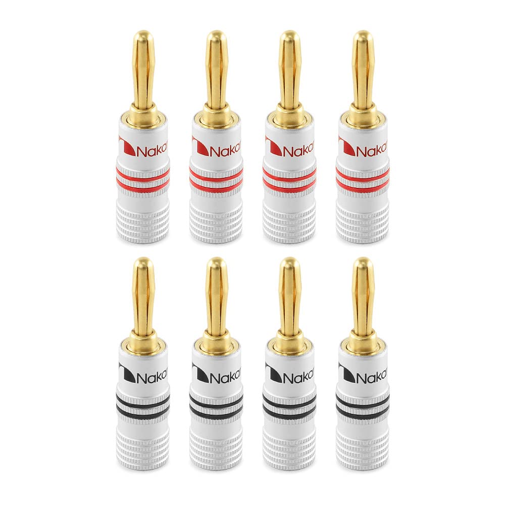 Nakamichi Excel Series 24k Gold Plated Banana Plugs 12 AWG - 18 AWG Gauge Size 4mm for Speakers Amplifier Hi-Fi AV Receiver Stereo Home Theatre Audio