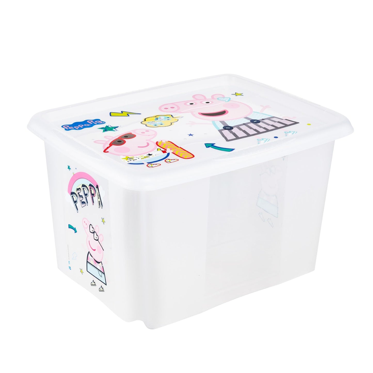 keeeper Karolina 2 x Peppa Pig Storage Box with Lid, Rotating and Stackable for Kids, 30L + 45L, Transparent