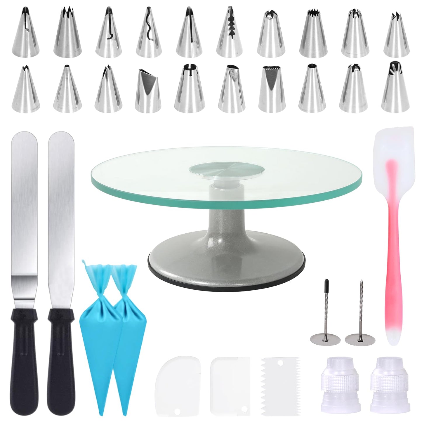 Cake Turntable 12 Inch, Uten Cake Stands, Glass Cake Decorating Display Stand, 33pcs Cake Decorating Set, Straight & Offset Spatula, Cream Scraper