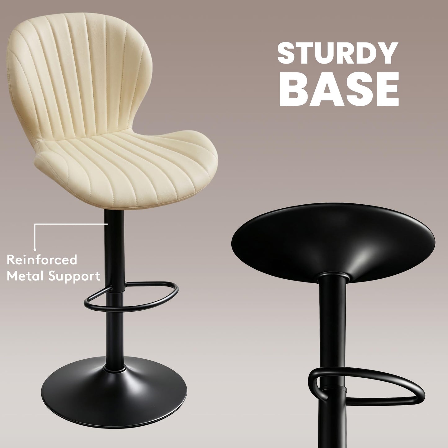 Bar Stools Set of 2, 360°Swivel Bar Chairs, Kitchen Dining Stools, Beige