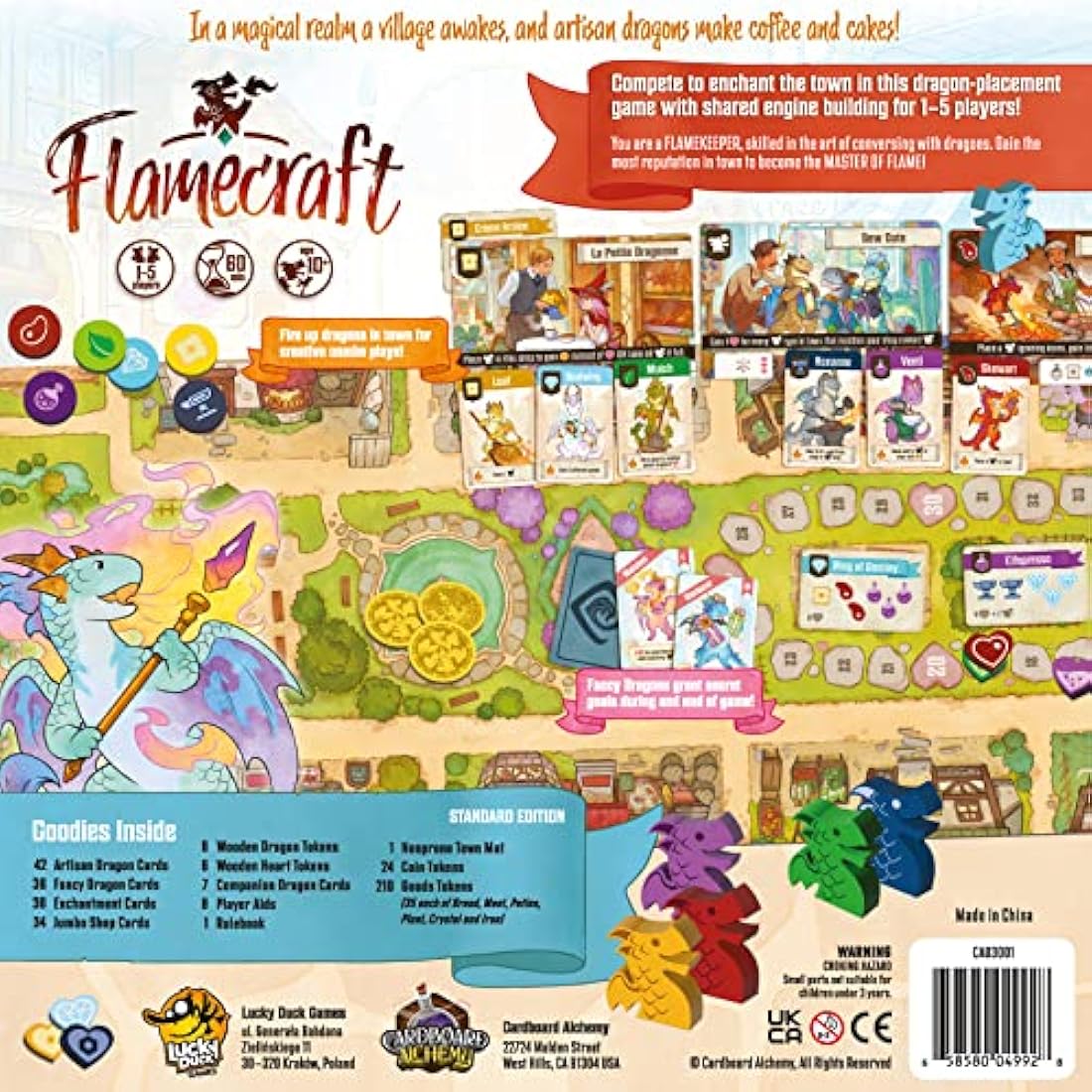 LUCKY DUCK GAMES - Flamecraft | Strategy Board Game | English Version | Dragon Fantasy | Fun Family Game for Kids and Adults | Ages 10+ | 1-5 Players | 60 Minutes
