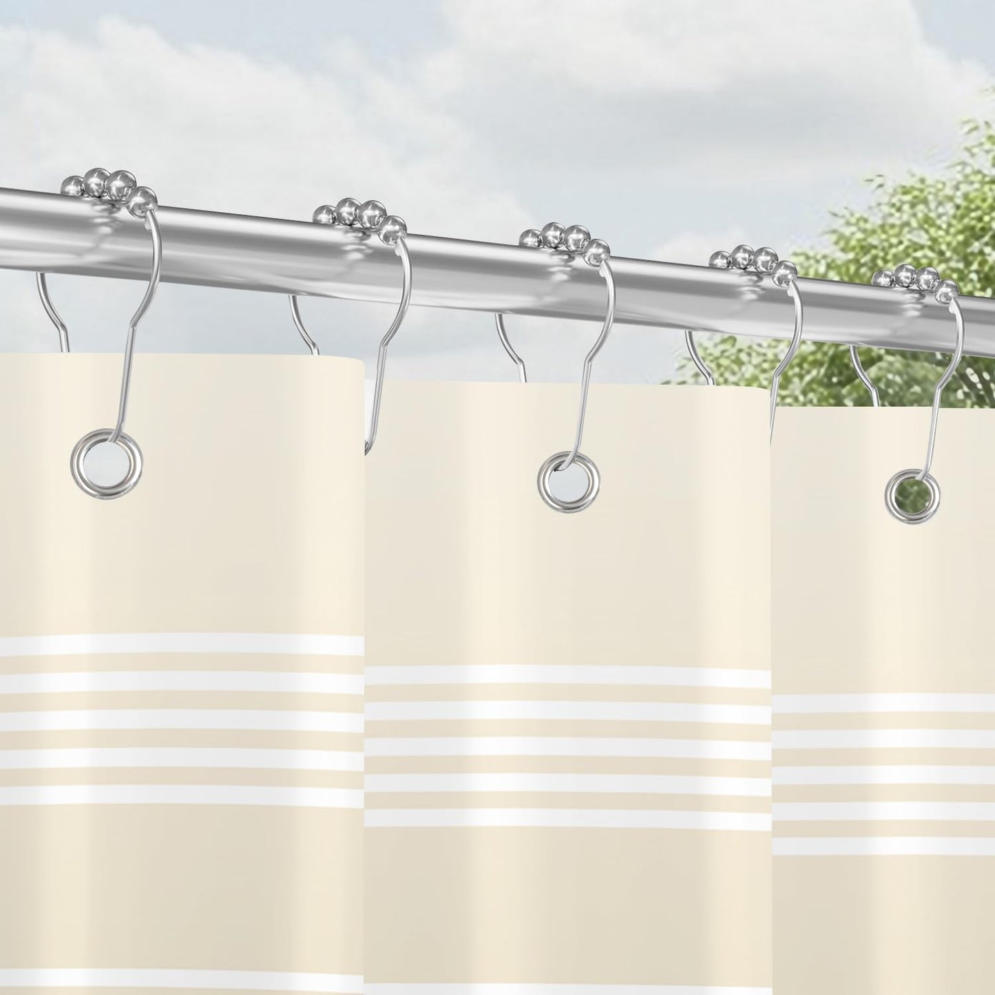 Lerores Shower Curtain, 180 x 200 cm, Beige Gradients, Weighted Hem, Anti-Mould Textile, Water-Repellent, Washable Polyester Bath Curtains with