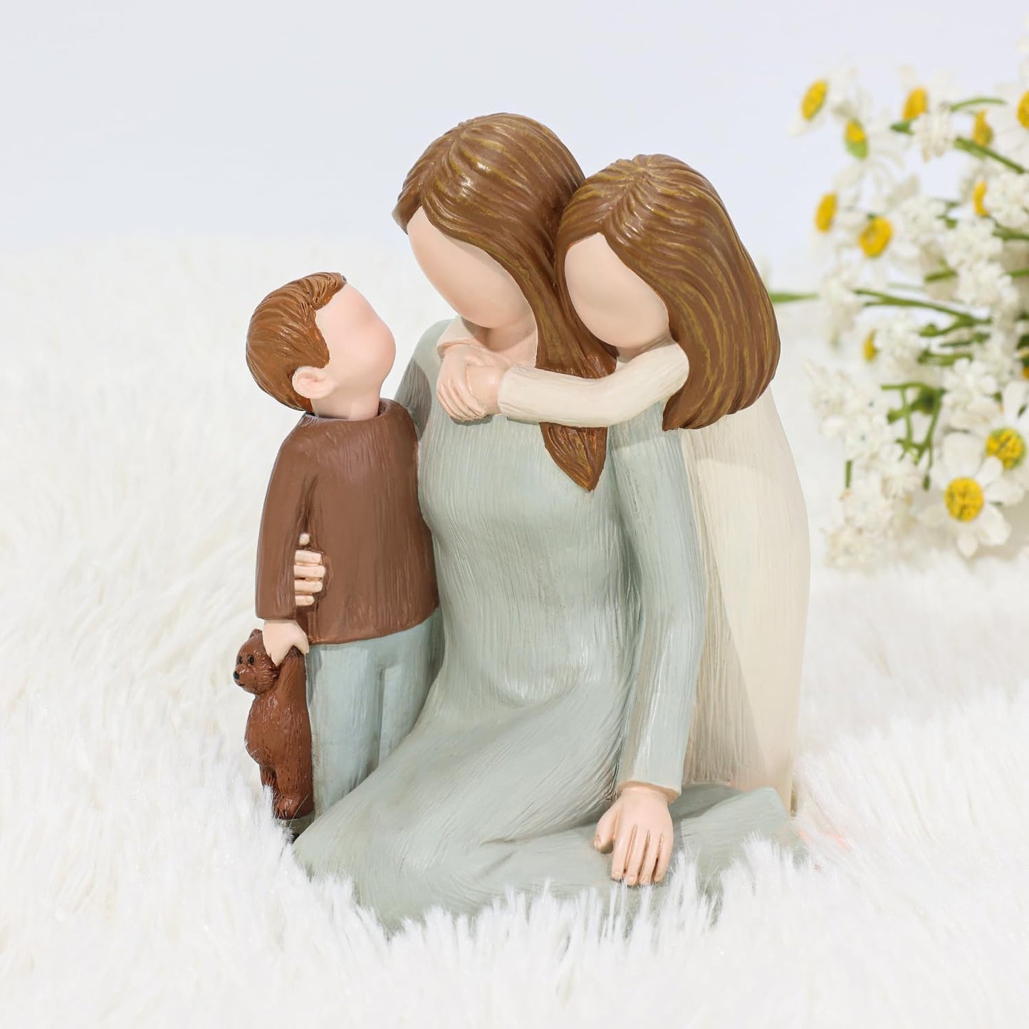Carracci Mother and Kids Figurines, Sculpted Hand-Painted Mom and Two Children Statues, Mother Son Daughter Figures Gifts for Mothers Day Anniversary