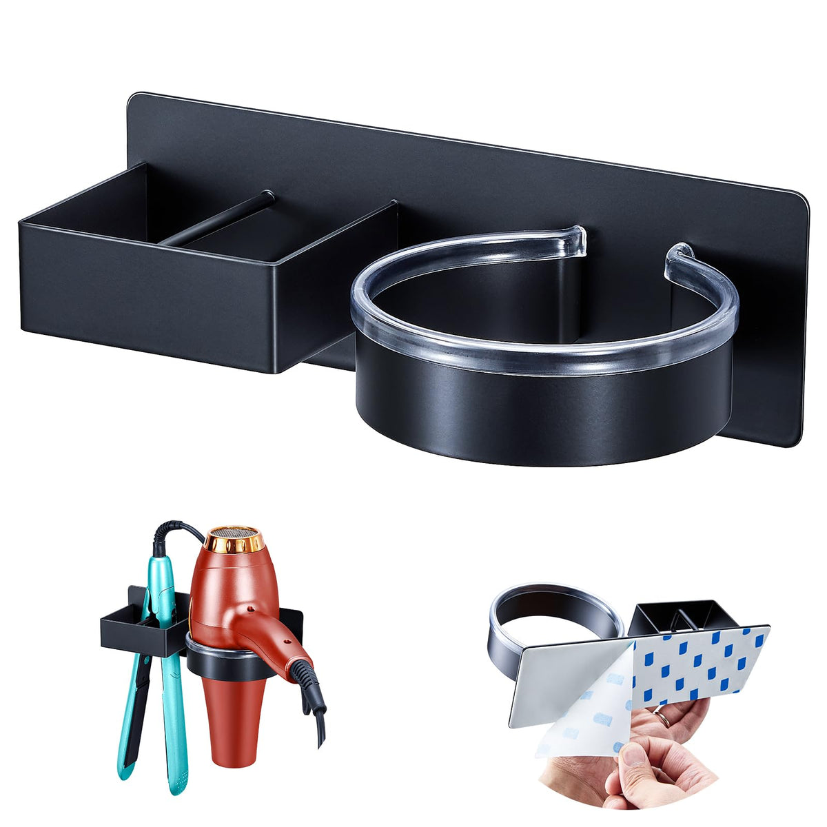 YYBO Hairdryer and Straightener Holder, Hair Dryer Holders Hair Straighteners Holder Wall Mount, Hairdryer Holder Station, Bathroom Hair Tools