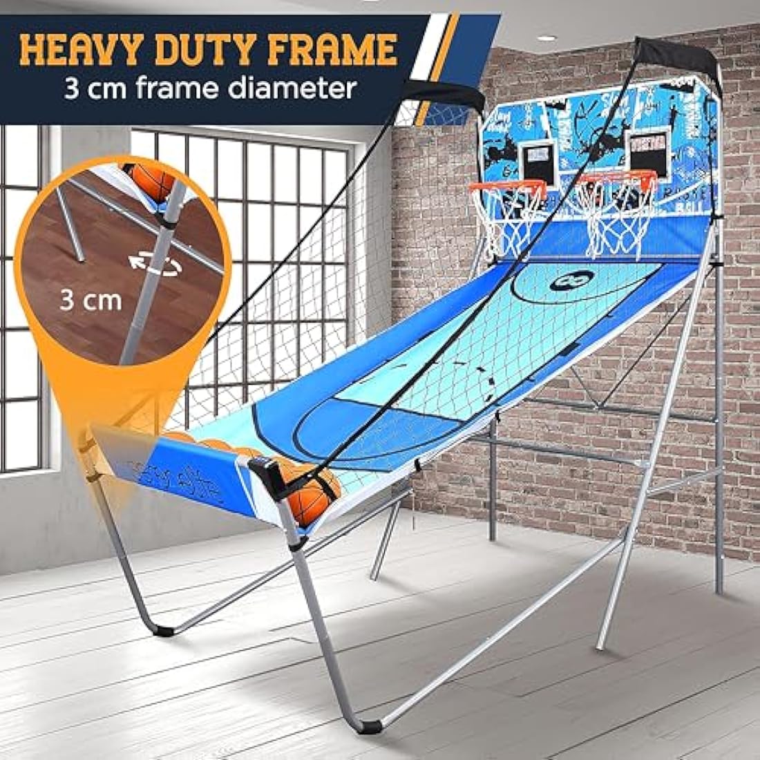 SereneLife Basketball Arcade Game, Foldable Dual Shot Basket Ball Hoop Game, Outdoor Sport Indoor Home Arcade Room w/ Digital LED Scoreboard & Play Timer, Electronic Shooting Machine for Kids & Adults