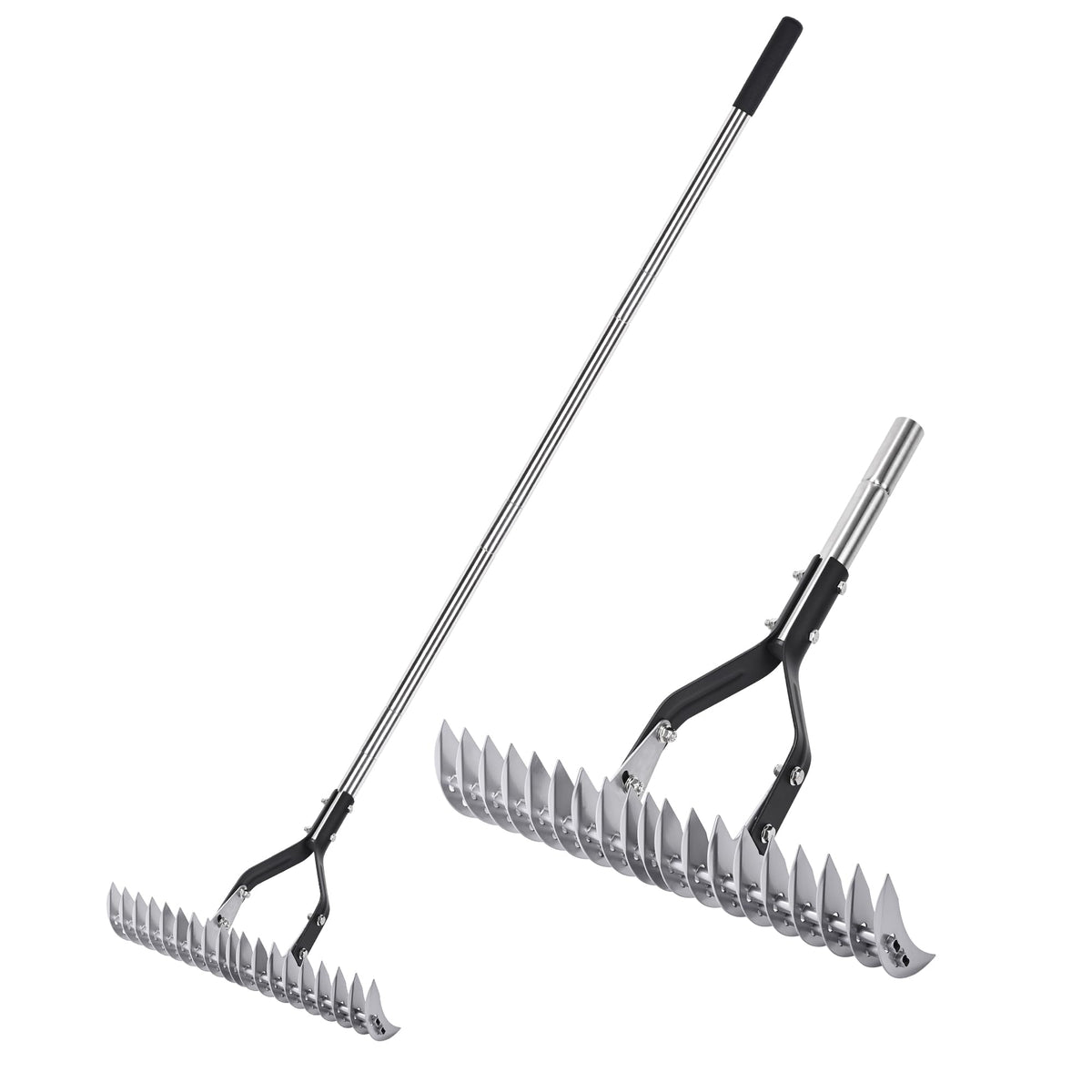 YEELOR Thatch Rake Landscaping Tools, 15 Inch Heavy Duty Garden Rake with Stainless Steel Handle, Lawn Loosening Soil Rake for Cleaning Dead Grass,