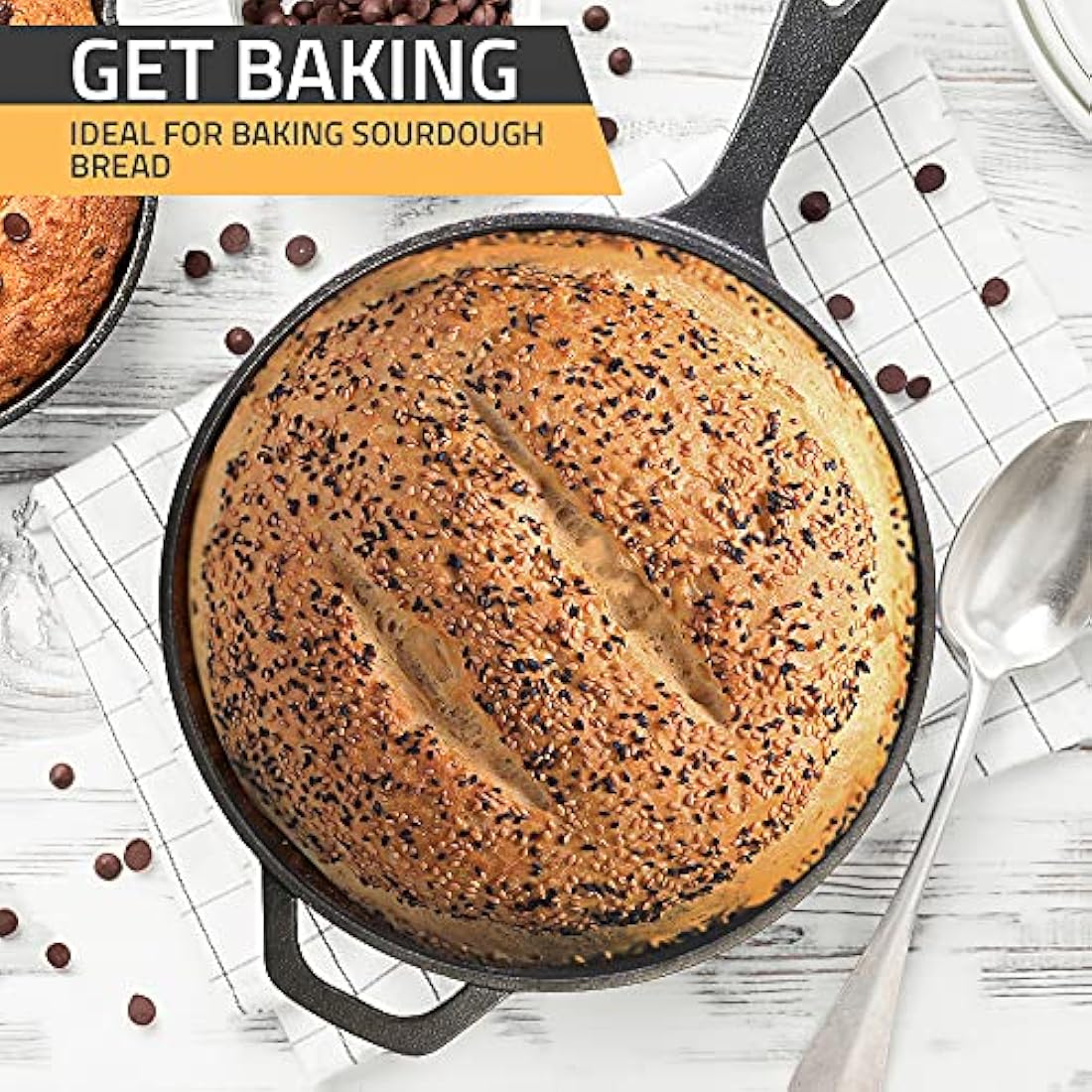 KICHLY 3.0L,3.2 Quart Pre Seasoned Cast Iron Combo Cooker Dutch Oven with Lid, 10.25 Inch, 26 cm Dual Function Skillet Pot with lid, Cast Iron Casserole Dish with Lid