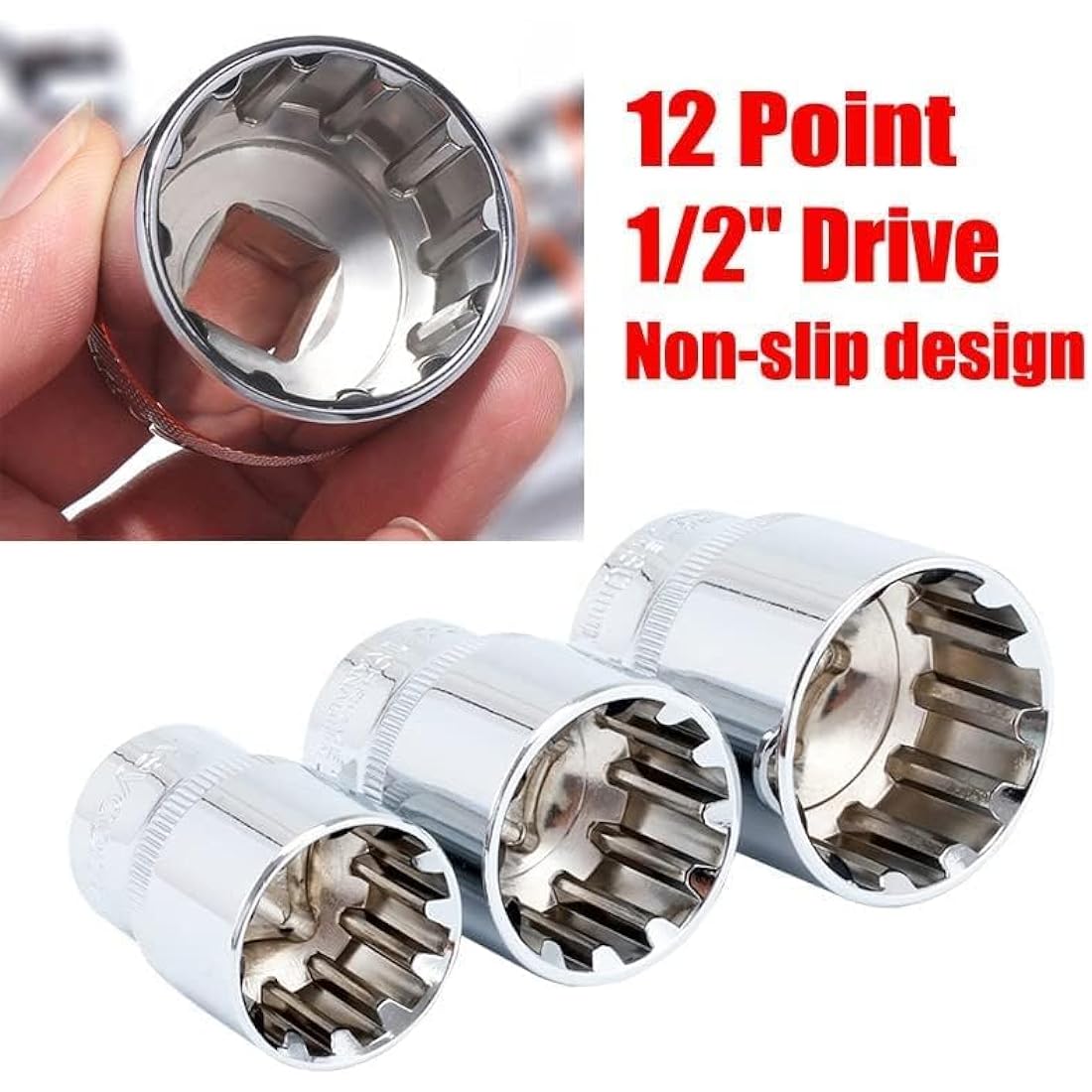 Spline Socket Set 1/2" Drive Universal Metric 8-32mm 12-Point Cr-V Socket Kit 19pcs
