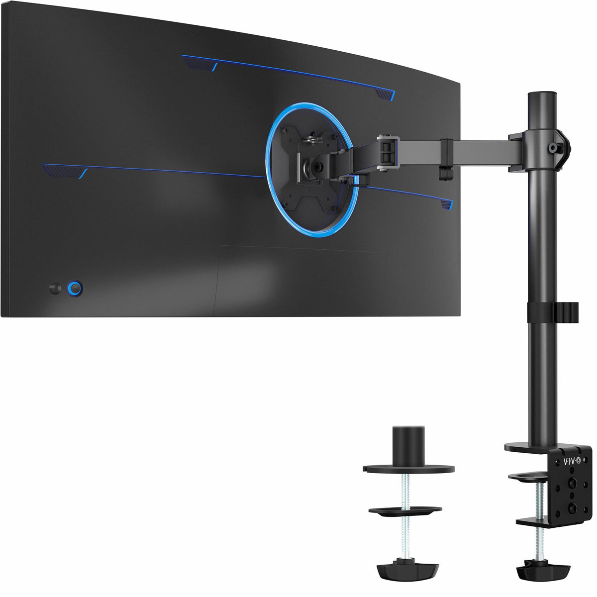 VIVO Single Monitor Arm Desk Mount, Holds Screens up to 32 inch Regular and 38 inch Ultrawide, Fully Adjustable Stand with C-Clamp and Grommet Base,