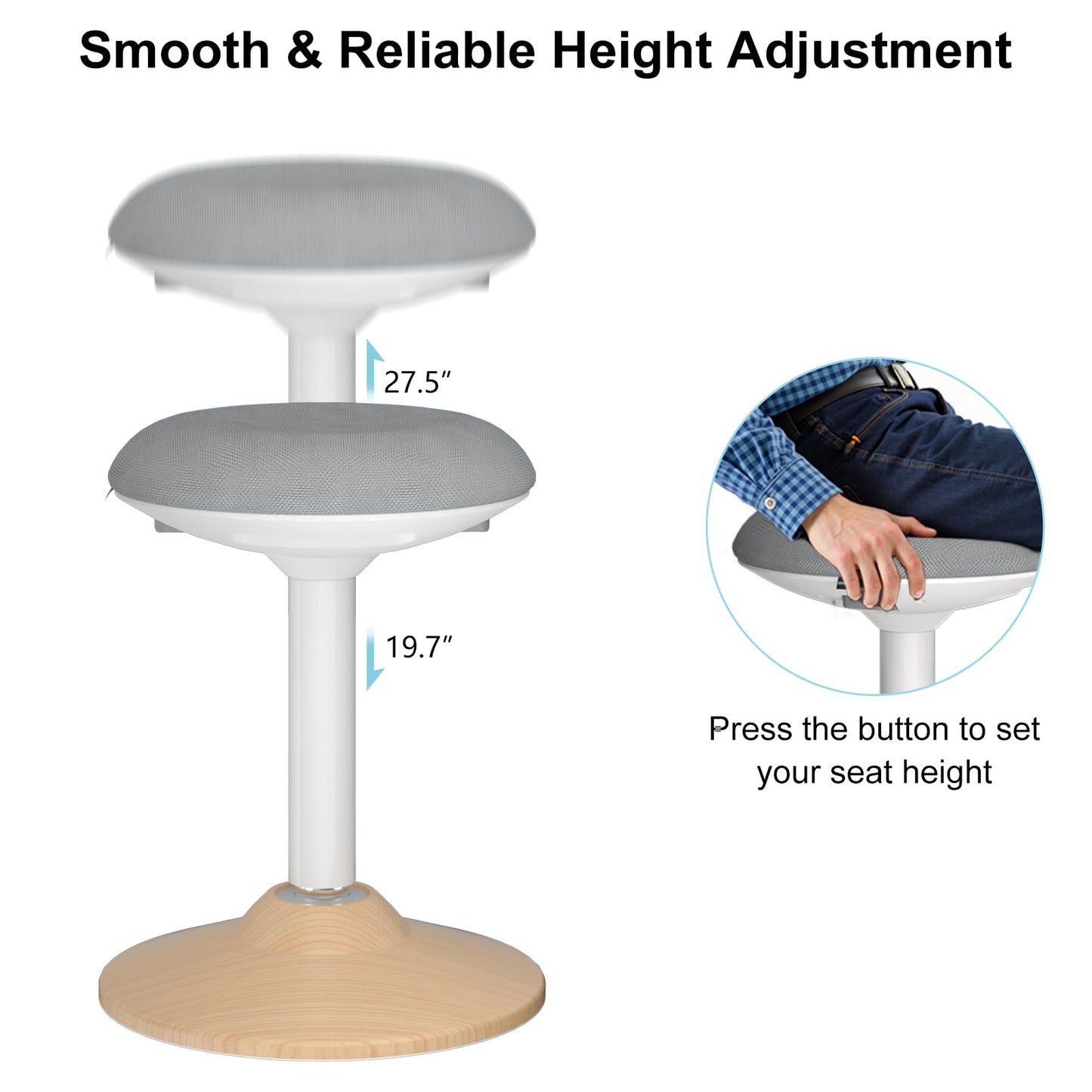 Wobble Stool,Height Adjustable,440lbsCapacity Balance Chair,for Home&Office