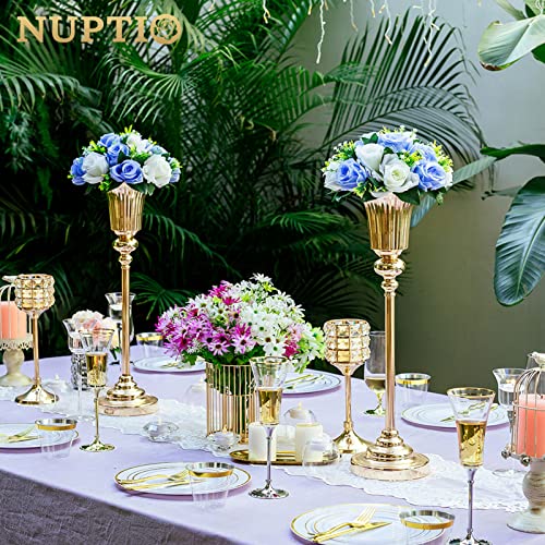 NUPTIO Gold Vase Centrepieces Tall: 2 Pcs 54.6cm Wedding Table Centerpieces Trumpet Vases Metal Flower Stand for Party Anniversary Ceremony Birthday