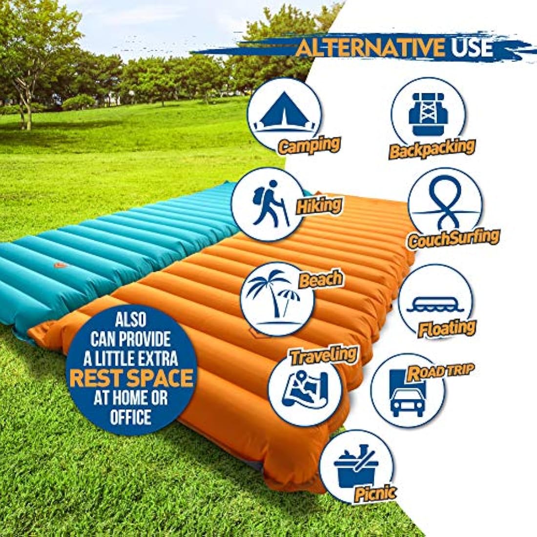 ZOOOBELIVES Extra Thick Inflatable Sleeping Pad with Built-in Pump – Lightweight & Portable Camp Bed for Hiking, Backpacking & Car Travel – Airlive2000