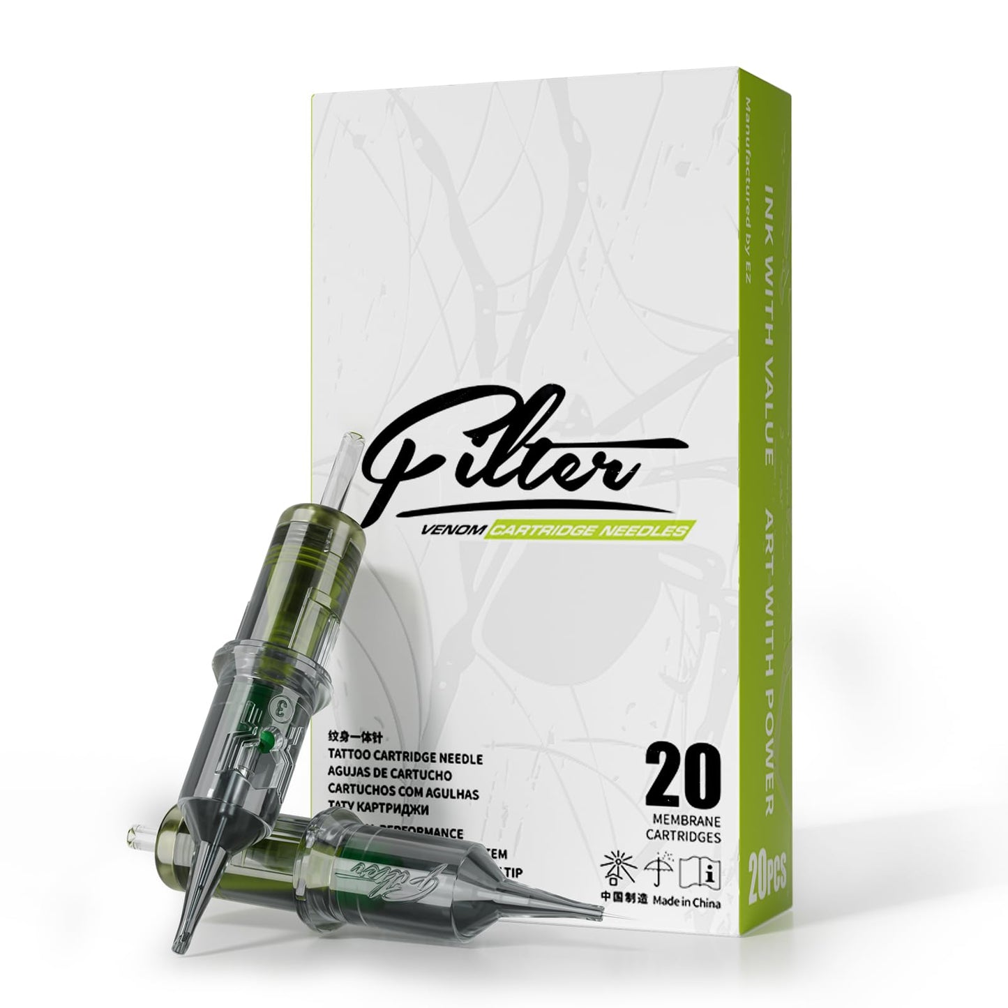 EZ Tattoo Cartridge Needles - 20Pcs #10 (9RS) Bugpin Round Shader Disposable Tattoo Needles Cartridges for Tattoo Gun Machine - Venom