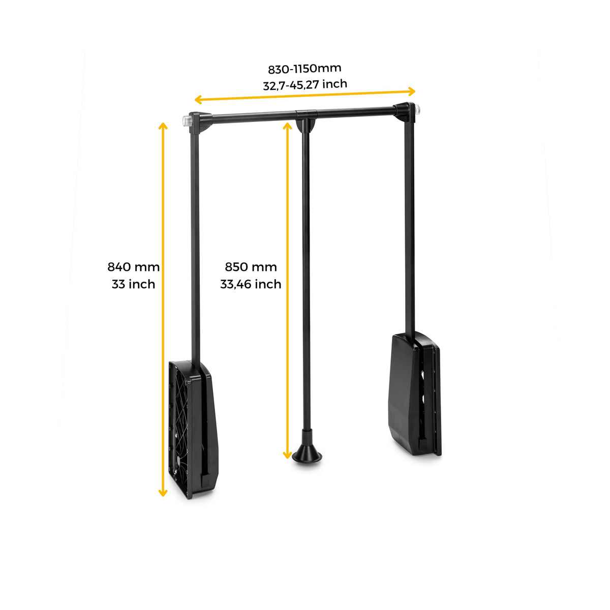 Emuca - Hang Pull Down Wardrobe Rail Lift, Adjustable Width 32,6-45,27 inch (830-1150mm), Steel and Plastic, Black