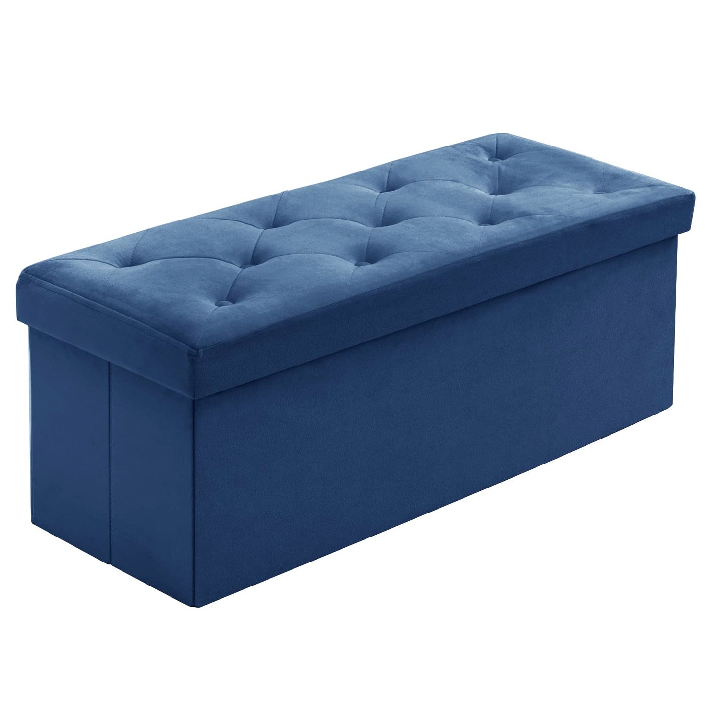 BRIAN & DANY Folding Storage Ottoman Bench, Velvet Large Ottoman Storage Box for Living Room and Bedroom 110 x 40 x 40 cm - Navy Blue