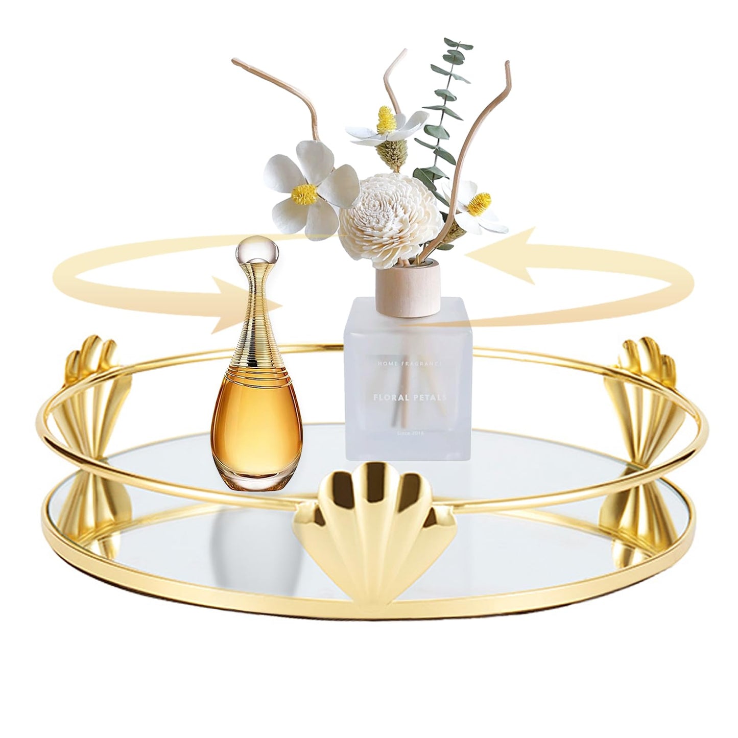 Perfume Organiser Rotating, SLHEQING Mirror Decorative Tray Gold, Round Bathroom Tray, Makeup Organiser for Vanity, Toiletries, Dresser, Bedroom