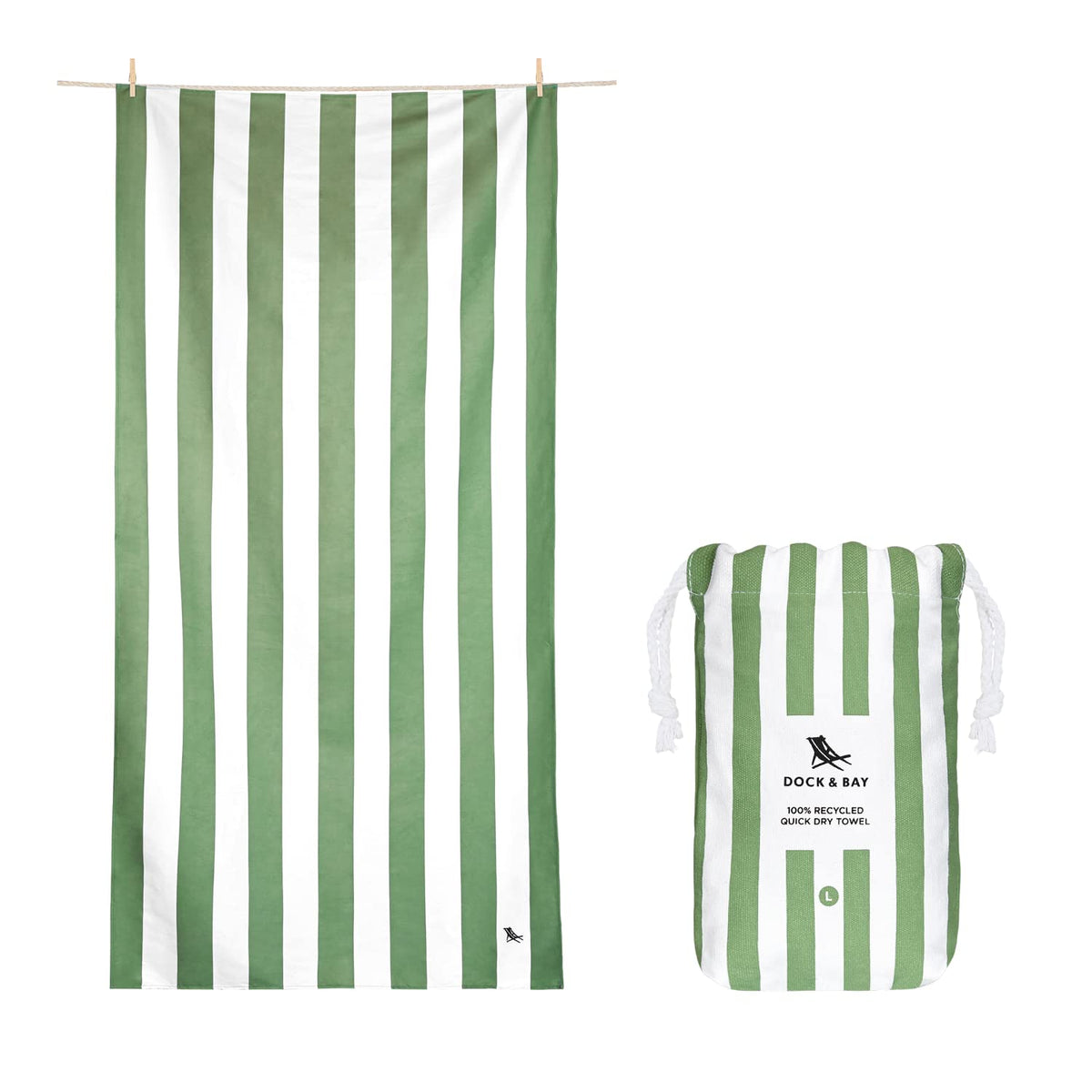 Dock & Bay Beach Towel - Quick Dry, Sand Free - Compact, Lightweight - 100% Recycled - Includes Bag - Cabana - Cayman Khaki - Extra Large (200x90cm,