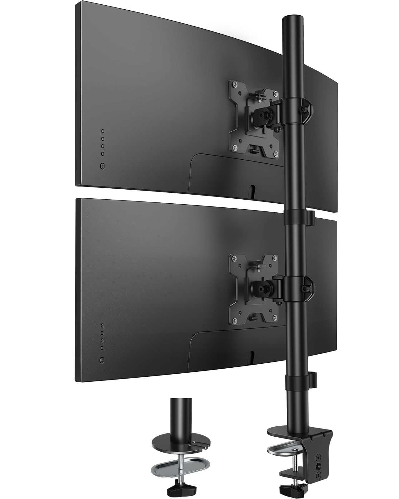 HUANUO Vertical Dual Monitor Stand, Stacked Monitor Mount for 2 Monitors with Height Adjustment, Computer Monitor Arm Supports Two 17-32 Inch with 2
