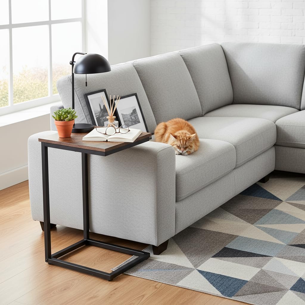 AMHANCIBLE C-Shaped Side Table, Side Table Living Room, Sofa Table