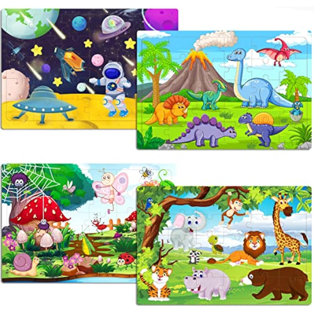 Wooden Jigsaw Puzzles for Kids 3-6 Year Olds -Space Dinosaur Animals 30 Piece Puzzle Toys -Toddler Children Learning Educational Puzzle Toys for Set for Kids 3 4 5 6 Year Old(4 Puzzles)