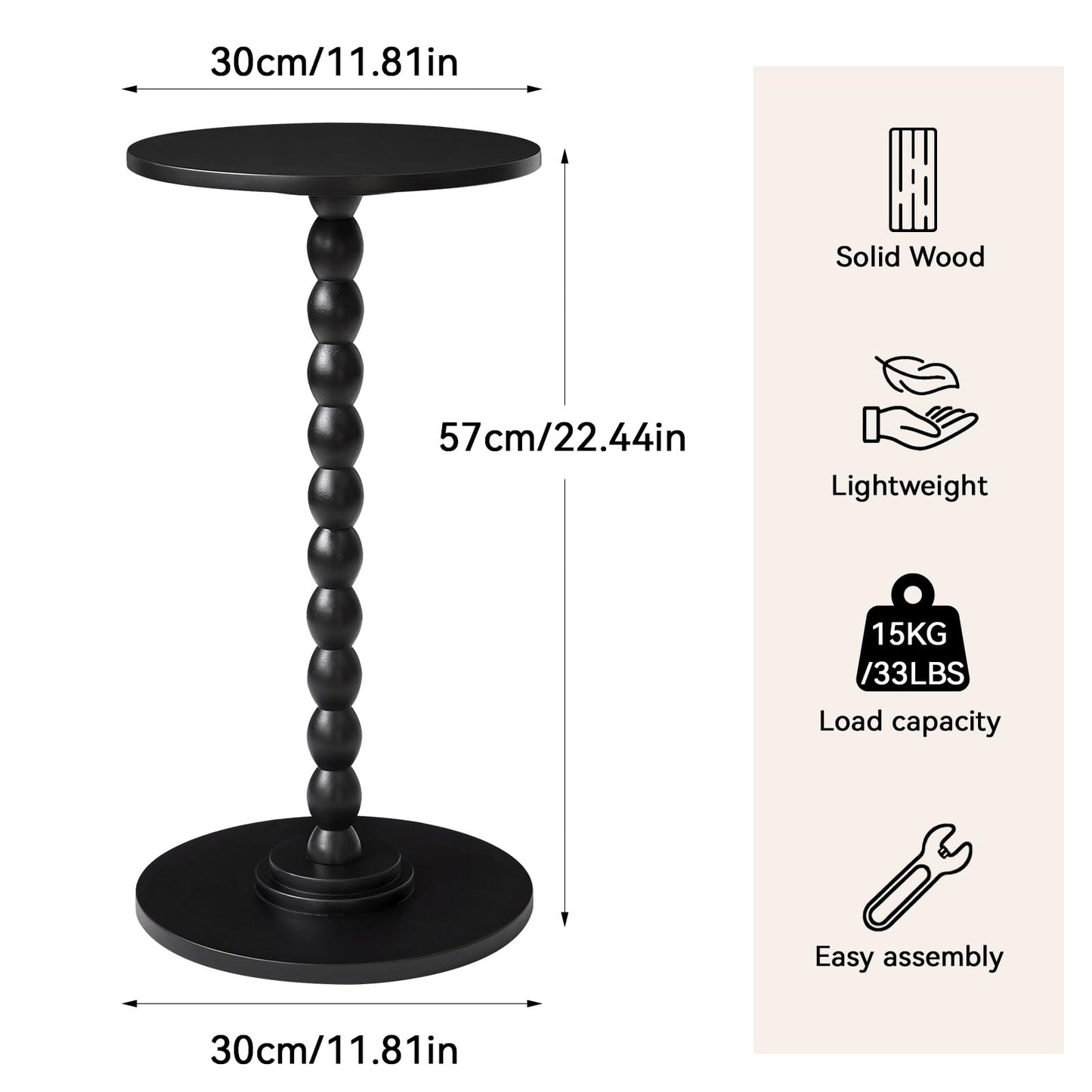 Aibiju Round Side Table, Small Side Tables for Small Spaces, Modern Accent Nightstand with Solid Wood Leg for Living Room, Bedroom, Corners