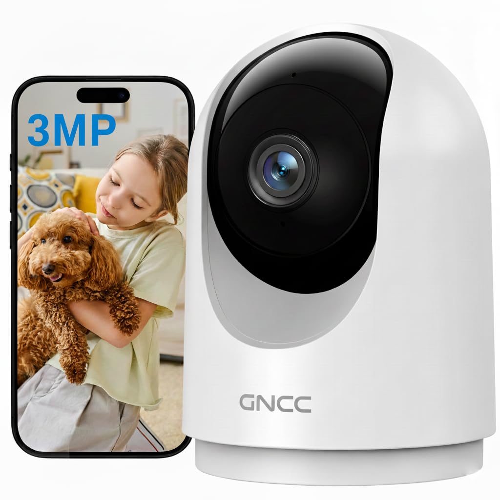 GNCC 2K/3MP Indoor Security Camera WiFi, CCTV Camera House Security, 360? Pet Dog Baby Monitor with Night Vision, Motion Detection, 2-Way Talk,