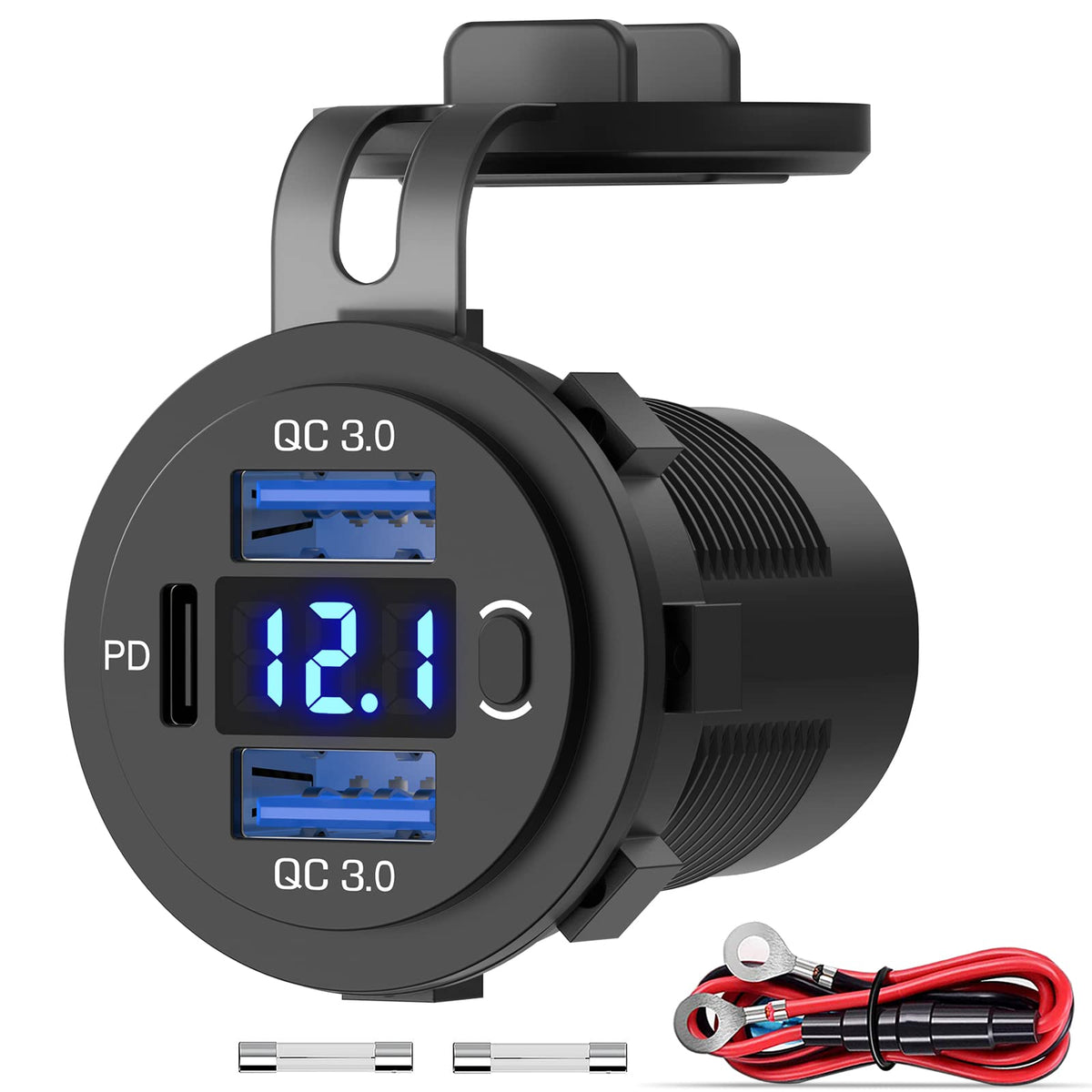 (2 in 1) Qidoe Cigarette Lighter Socket Splitter, 12V/24V Dual 2.4A USB Socket Outlet, Waterproof Detachable USB Charger with Touch Switch and Soft