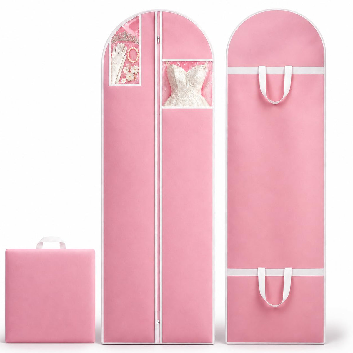 Sytinnice 2Pcs Long Dress Garment Bags, 60×180cm Folding Full Length Garment Cover Bag with Zipper, Pocket & Handle