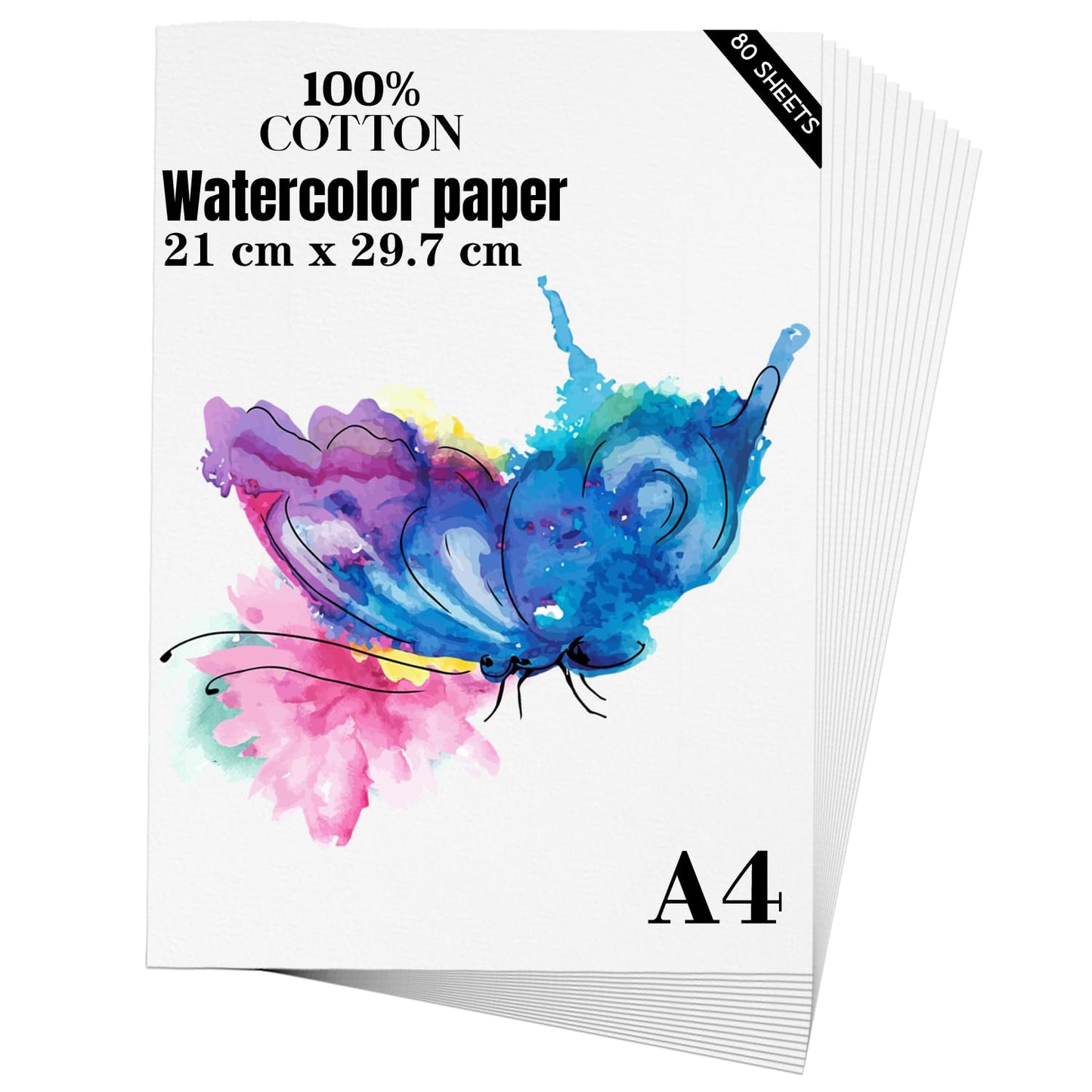 Watercolour Paper A4 (21?29.7CM) 80 Sheets, Heavyweight 300GSM Cold Press Natural Cotton Paper for Students Artists Watercolor Drawing (A4)