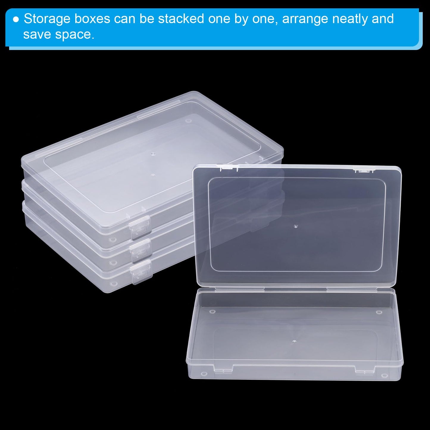 PATIKIL 9x6x1.2inch Clear Storage Box with Hinged Lid, 12Pack Plastic Stackable Rectangle Organizer Container for Beads Jewelry Small Items Art Craft